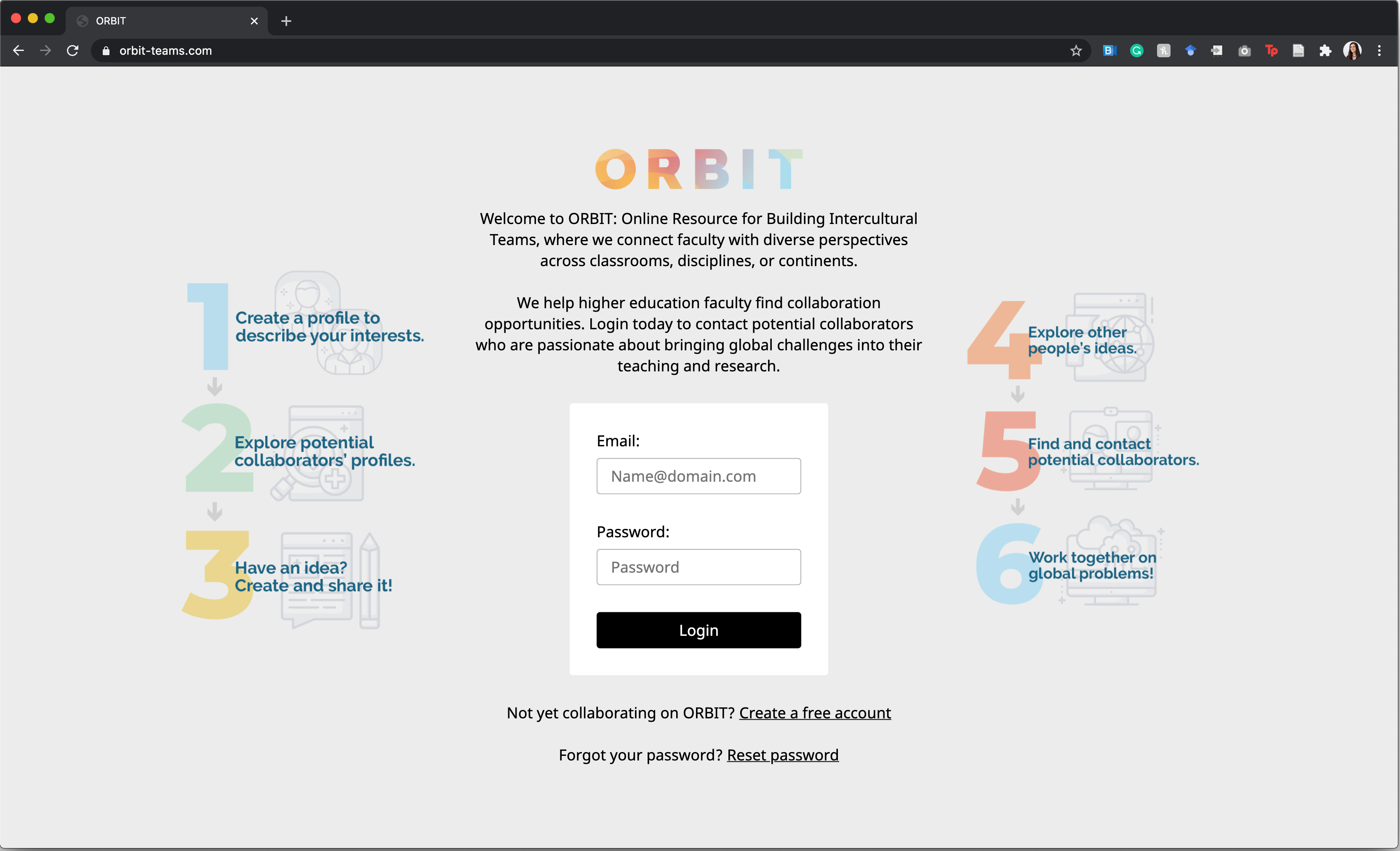ORBIT Platform Login Screen